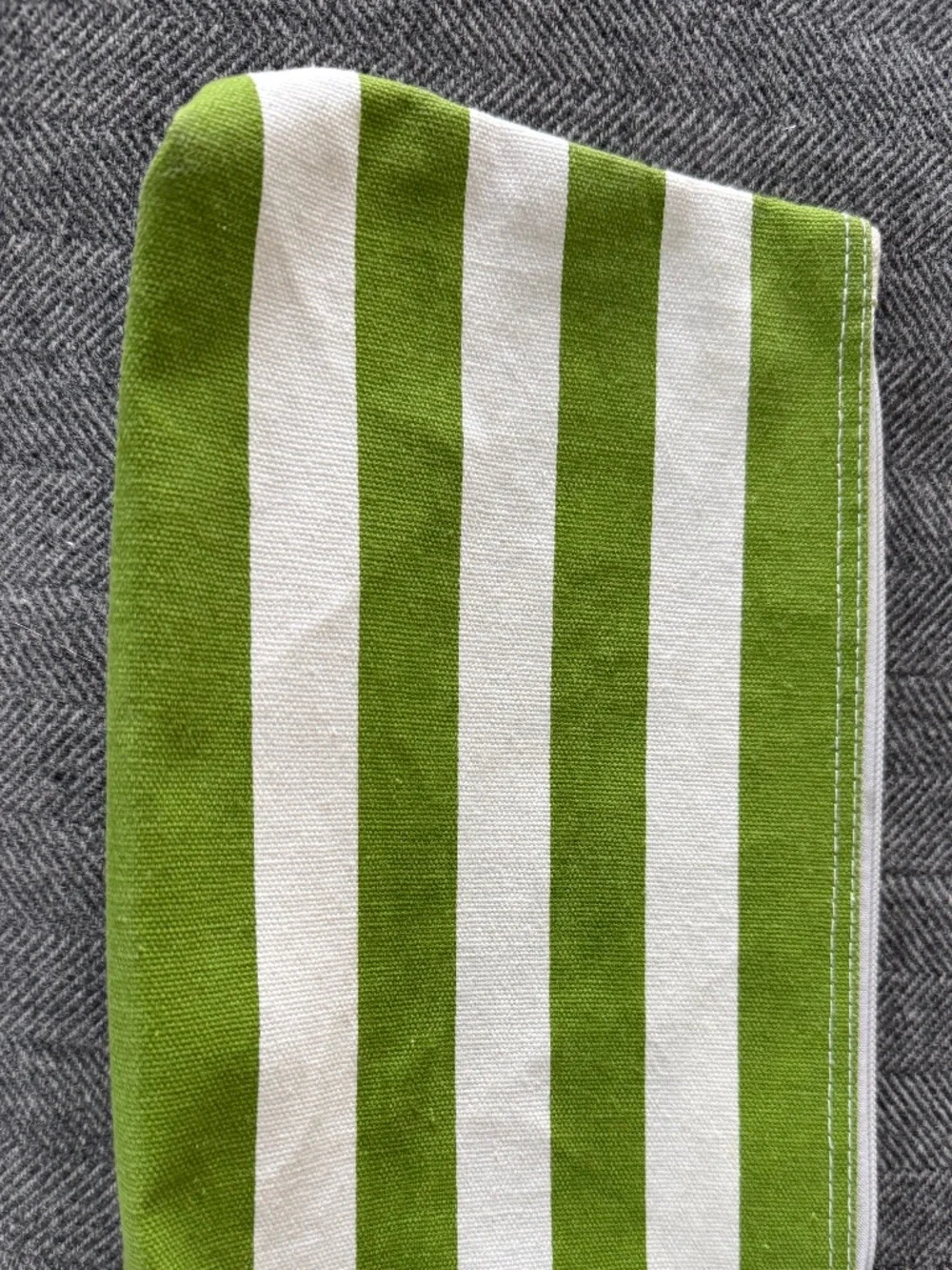 NWOT, TWO LOOPS, GREEN AND WHITE 1” STRIPE, COTTON CANVAS, ZIPPERED POUCH